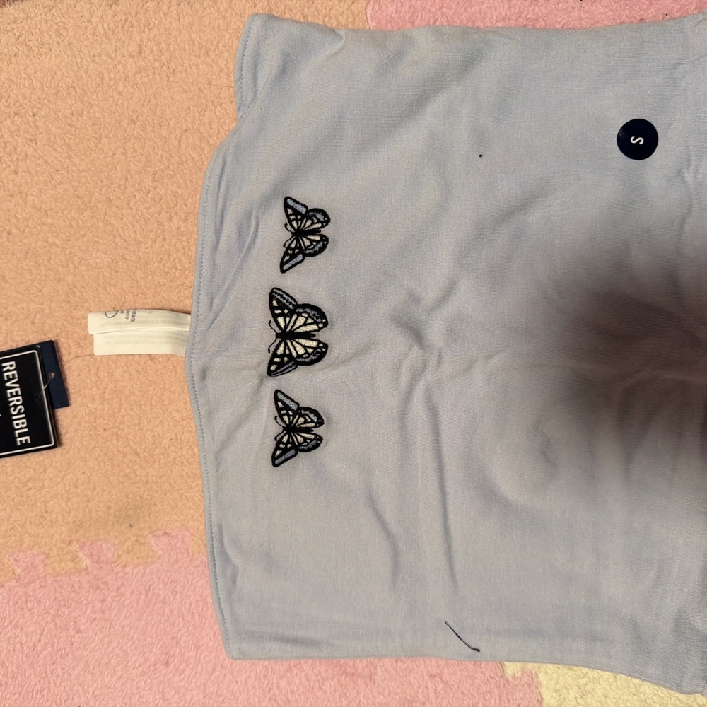 Hollister Light Blue Tank Top with Black Butterfly Design